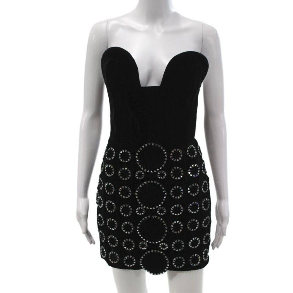 Raisa Vanessa Womens Bodycon Dress Black Velvet Sweetheart Micro Mini Size 36